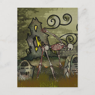 Midnight Graveyard Whimsical HALLOWEEN Announcement Postcard