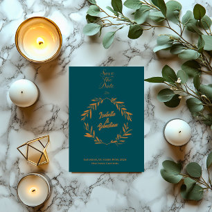 Midnight Green & Copper Diamond Save the Date Invitation