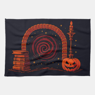 Midnight Hearth Mediaeval-Orange and black Tea Towel