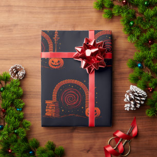 Midnight Hearth Mediaeval-Orange and black Wrapping Paper