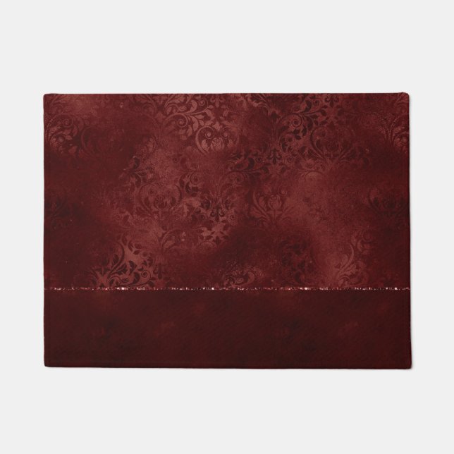 Midnight Henna Romance | Dark Satiny Grunge Damask Doormat (Front)