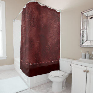 Midnight Henna Romance   Red Satiny Grunge Damask Shower Curtain