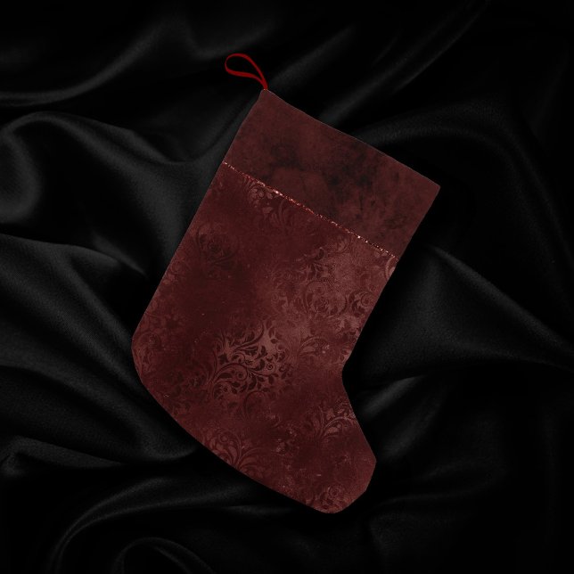 Midnight Henna Romance | Red Satiny Grunge Damask Small Christmas Stocking (Creator Uploaded)