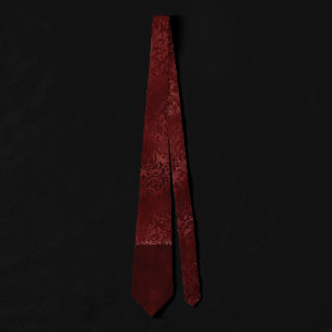 Midnight Henna Romance   Red Satiny Grunge Damask Tie