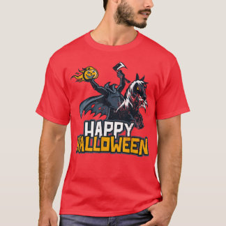 Midnight Horse Pumpkin Head Rider Happy Halloween  T-Shirt