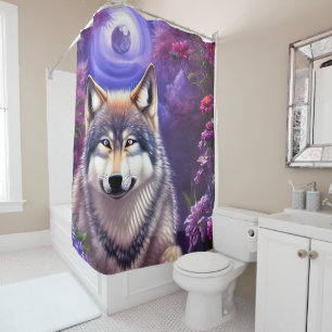 Midnight Howl Floral Wolf Shower Curtain