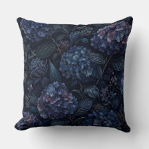Midnight Hydrangea Throw Pillow | Dark Floral