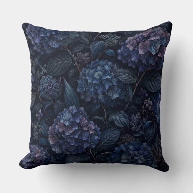 Midnight Hydrangea Throw Pillow | Dark Floral (Front)
