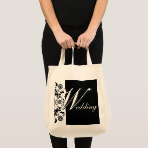 Midnight in Paris Black Ornate Lace Wedding Script Tote Bag