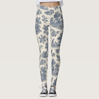 Midnight in the Meadow – Blue Toile Pattern Leggin Leggings