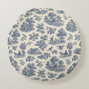 Midnight in the Meadow – Blue Toile Round Throw Pi Cushion