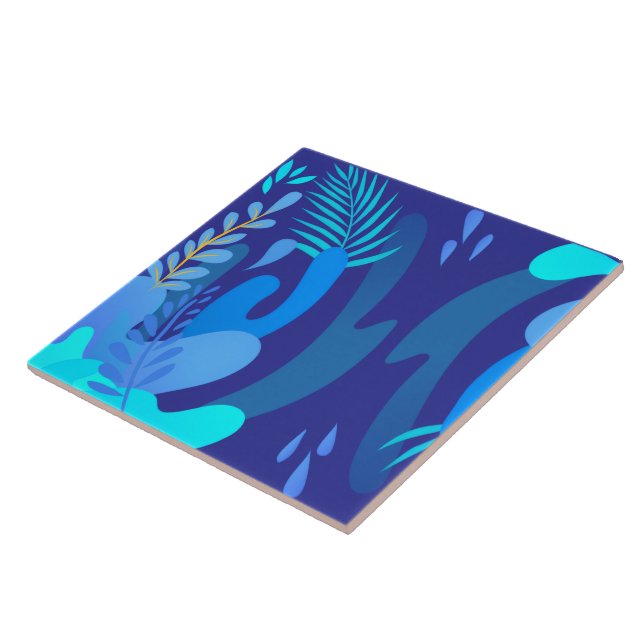 Midnight Indigo Botanical Decorative Tile (Side)