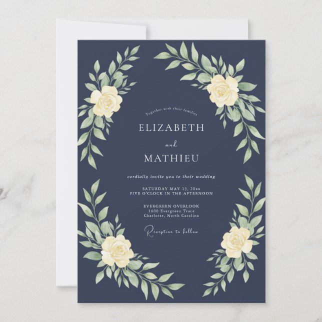 Midnight Indigo Foliage Eucalyptus Wedding Invitation (Front)