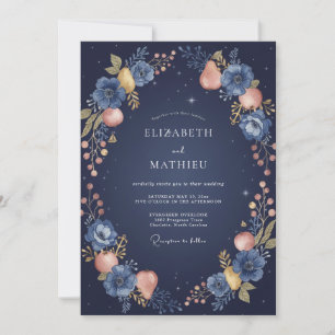 Midnight Indigo Fruit Eucalyptus Wedding Invitation