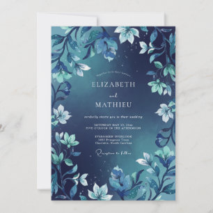 Midnight Indigo Leafy Wedding Invitation