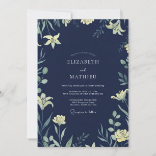 Midnight Indigo Lily Wedding Invitation