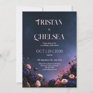Midnight Indigo Peony Garden Wedding Invitation