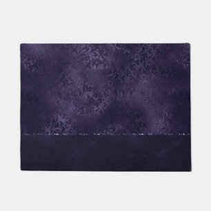 Midnight Indigo Romance Satiny Grunge Damask Doormat