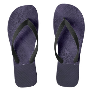 Midnight Indigo Romance   Satiny Grunge Damask Flip Flops