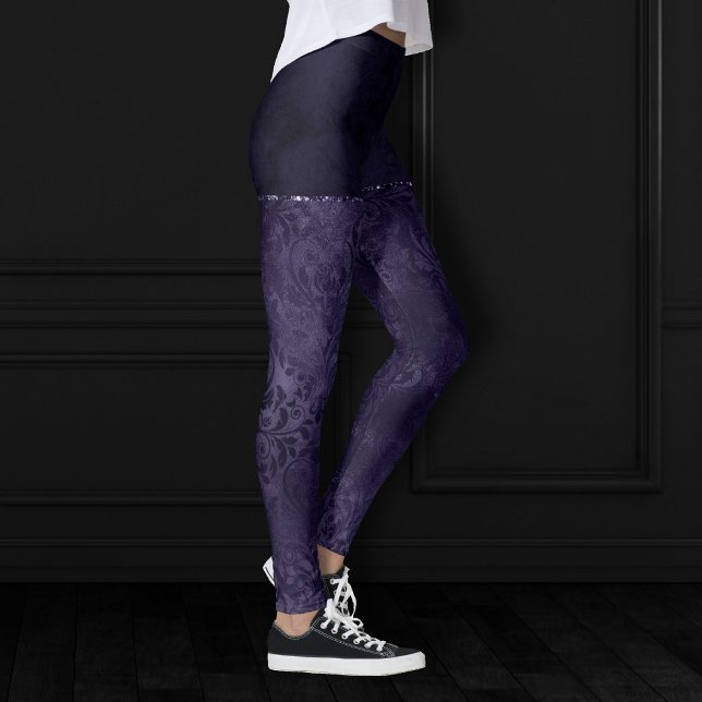 Midnight Indigo Romance | Satiny Grunge Damask Leggings (Creator Uploaded)
