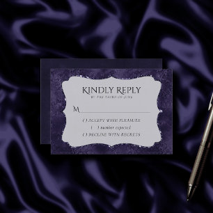 Midnight Indigo Romance Satiny Grunge Damask RSVP Card