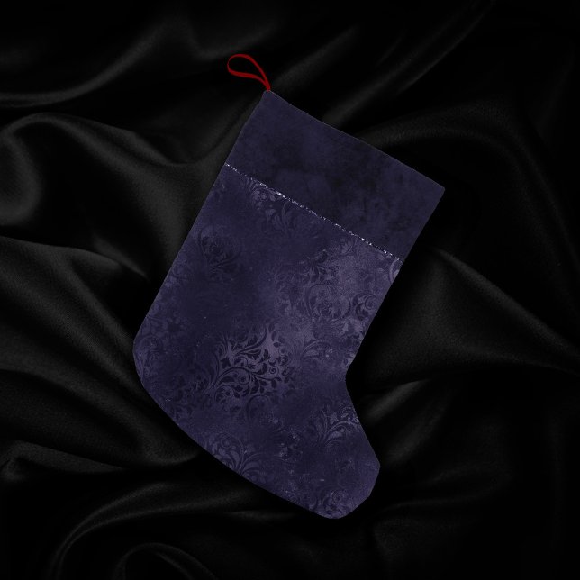 Midnight Indigo Romance | Satiny Grunge Damask Small Christmas Stocking (Creator Uploaded)