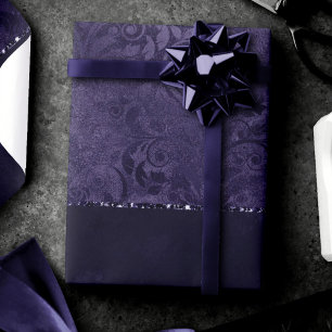 Midnight Indigo Romance Satiny Grunge Damask Wrapping Paper