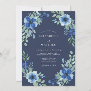 Midnight Indigo Wildflower Wedding Invitation