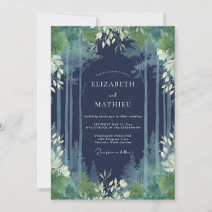 Midnight Indigo Woodland Eucalyptus Wedding Invitation