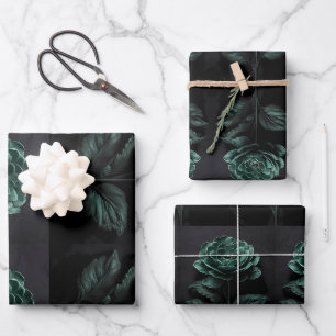 Midnight Jungle Black Flower Power Wrapping Paper Sheet