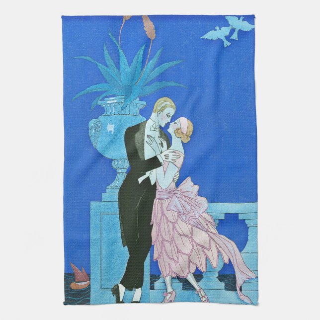 Midnight Kiss Art Deco Kitchen Towel (Vertical)
