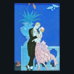 Midnight Kiss Art Deco Print<br><div class="desc">Midnight Kiss Art Deco print. Art Deco illustration from 1921. French artist Georges Barbier was famous for his beautiful and lively depiction of Parisian nightlife. Midnight Kiss depicts a couple standing on a balcony overlooking the river as a boat sails by in the distance. The man wears a black tuxedo...</div>