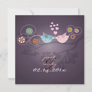 Midnight Kiss/Love Birds floating hearts/plum Invitation