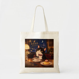 Midnight Kissaten Cat Tote Bag | Japanese Retro Ca