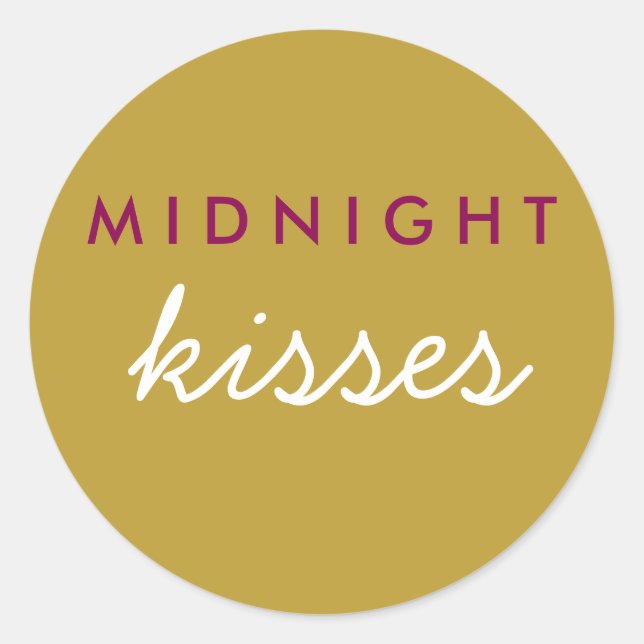 Midnight Kisses Wedding Party Magenta Gold Classic Round Sticker (Front)