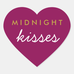 Midnight Kisses Wedding Party Magenta Gold Heart Sticker