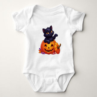 Midnight Kitten in Pumpkin Glow Baby Bodysuit