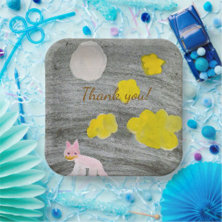 Midnight Kitty Adventure Thank You Square Paper Plate