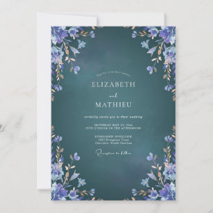 Midnight Lavender Foliage Eucalyptus Wedding Invitation