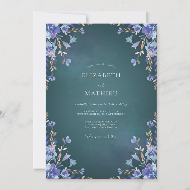 Midnight Lavender Foliage Eucalyptus Wedding Invitation (Front)