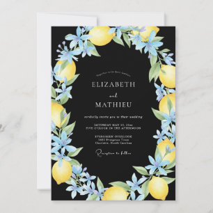 Midnight Lemon Azure Eucalyptus Wedding Invitation