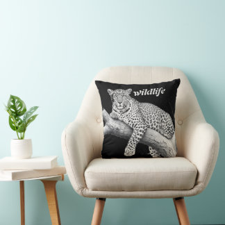 Midnight Leopard , Wildlife Illustration Cushion