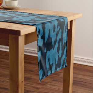 Midnight, light blue, muted blue, dark blue camo short table runner