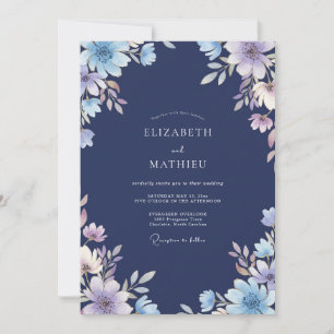 Midnight Lilac Anemone Wedding Invitation