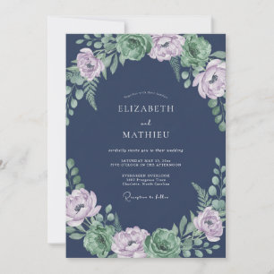 Midnight Lilac Wreath Wedding Invitation