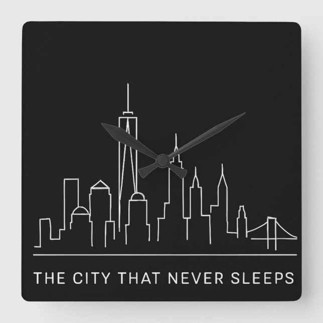 Midnight Lines: NYC Never Sleeps Square Wall Clock (Front)