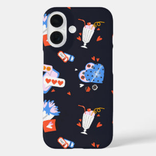 Midnight Love Cute Romantic Icons iPhone 16 Case