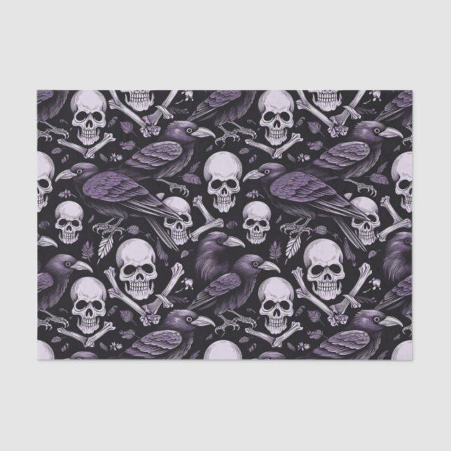 Midnight Macabre, Goth Skull Raven in Purple Tissue Paper (Front)