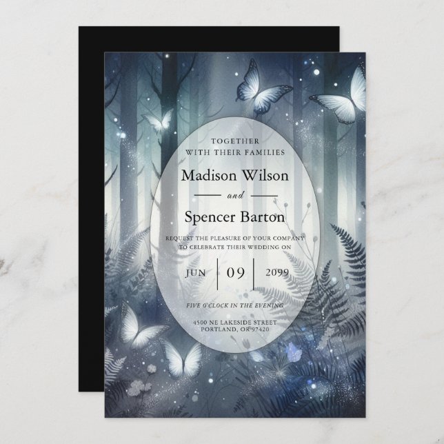 Midnight Magic and Moonlit Wings Wedding Invitation (Front/Back)
