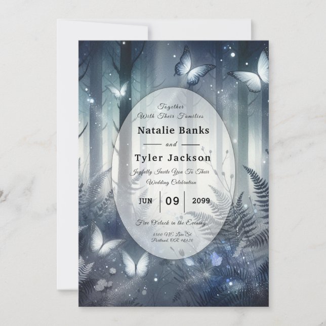 Midnight Magic and Moonlit Wings Wedding Invitation (Front)